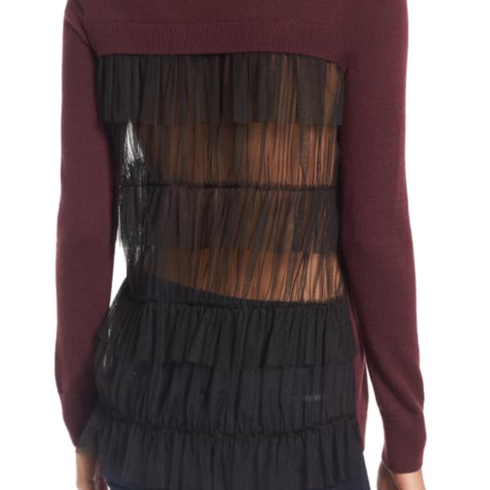 Chelsea 28 Burgundy Tulle-Backed Sweater XS